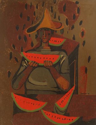 Vintage Modernist Silkscreen Print RUFINO TAMAYO Mexican Watermelon Eater Man 3