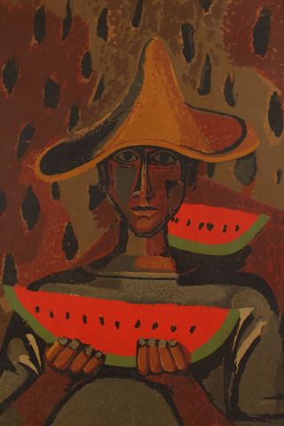 Vintage Modernist Silkscreen Print RUFINO TAMAYO Mexican Watermelon Eater Man 4