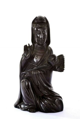 Chinese Dark Cherry Amber Bakelite Carved Kwan Yin Buddha Figure Figurine 634g