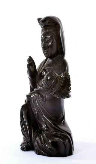 Chinese Dark Cherry Amber Bakelite Carved Kwan Yin Buddha Figure Figurine 634G 3