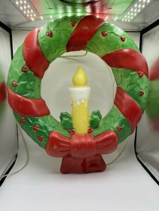 Vintage Empire Christmas Lighted Blow Mold Wreath W/ Red Bow Yard Decoration