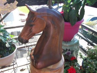 VINTAGE 1950 ' S BRANDT WESTERN HAND CRAVED RANCH OAK HORSE HEAD TABLE LAMP 6