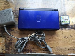 Vintage Nintendo Ds Lite Cobalt Blue Black Charger Crimson Gba Mario