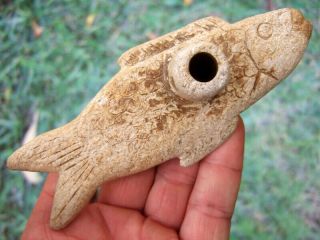 Rare Fine Engraved Georgia Fish / Gar Effigy Pipe Bt Arrowheads Artifacts