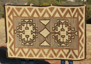 Large Old Navajo Indian Rug - Natural Wools Soft Browns Tans White - 77 " X 52 "
