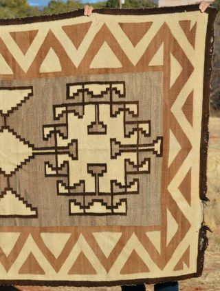 Large Old Navajo Indian Rug - Natural Wools Soft Browns Tans White - 77 