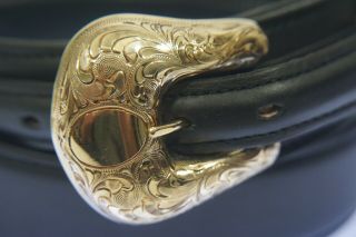 Harry H.  Hudson 3 Piece Ranger Belt Buckle 14K Gold Engraved Vogt Belt 34 2