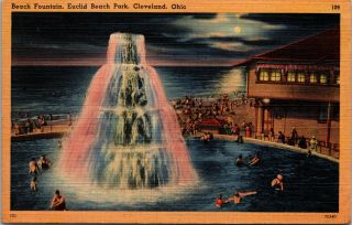 Postcard Linen Euclid Beach Park Fountain Cleveland,  Ohio,  C1950 