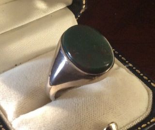 Xxl Heavy Sterling Silver Vintage Mens Natural Bloodstone Signet Ring Size R