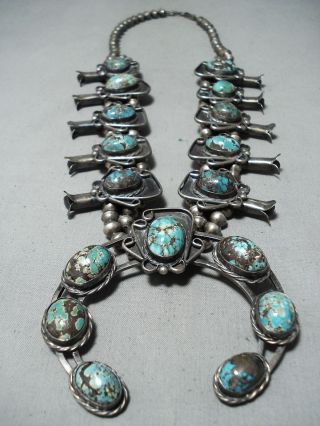 Best Bisbee Turquoise Vintage Navajo Sterling Silver Squash Blossom Necklace