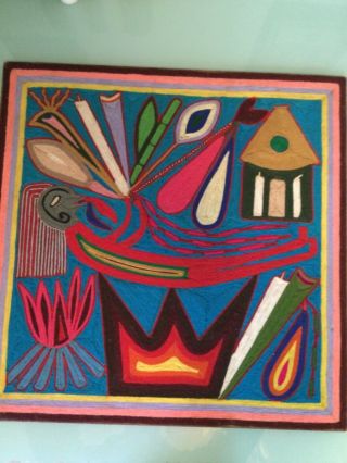 Large Huichol Yarn Painting - Mexican Folk Art 24 " X 24 " (1)