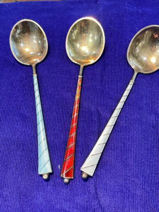 Denmark Ela 925 S Sterling Silver Guilloche Enamel Demitasse Spoon Set