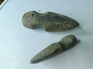 2 Native American Indian Stone Axe Head Weapon Grooved Artifact Tool