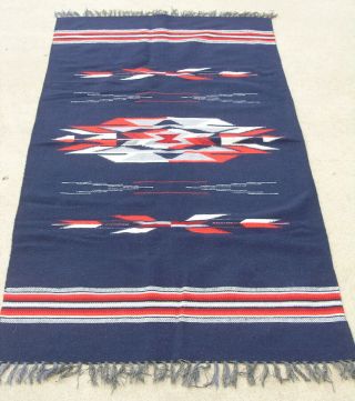 Vintage Navy Blue Chimayo Weaving Rug Blanket 35x74 "