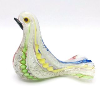 Vtg Murano Art Glass Bird Figurine White Latticino Swirled Gold