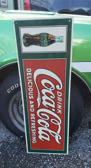 Vintage Coca Cola Metal Sign 36 X 12 " Soda Pop Fountain Machine Usa