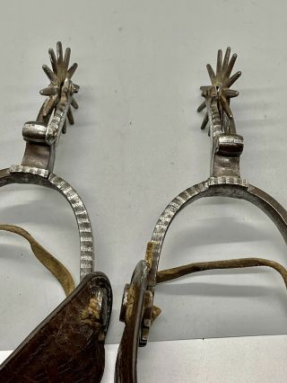 Vintage Silver Mounted Cast Iron Hand Engraved Spurs