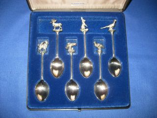 Vintage Silver Plated Decorative Spoons Set Of Six With Animals Stamped W.  A.  P.  W