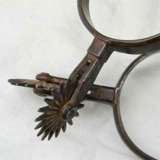Western Americana 1880th August Buermann pair forged spurs,  orig leather straps 6