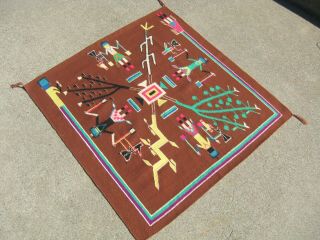 C1960 Navajo Sand Painting Rug Blanket Native American Indian Germantown Wools
