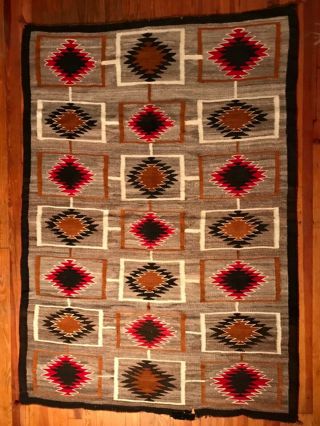 Large Historic Navajo Red Mesa Rug,  Unusual Rectangular Designs,  Excelent,  C1920,  Nr