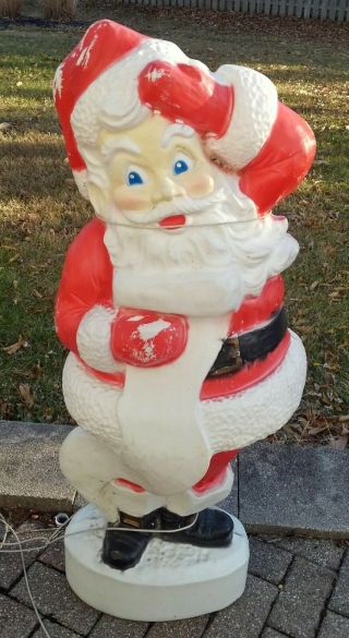 Vintage Union Products 43 Inch Blow Mold Lighted Santa Claus With Gift List