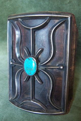 Navajo Sandcast Bracelet - Silver,  Turquoise - Old Pawn - Ketoh,  C.  1920