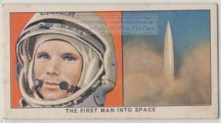 Russian Yuri Gagarin First Cosmonaut 1961 Vostok Orbit Vintage Trade Ad Card