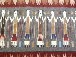 Fine Vintage Navajo Indian Yei 7 Figures Pictorial Rug Weaving -