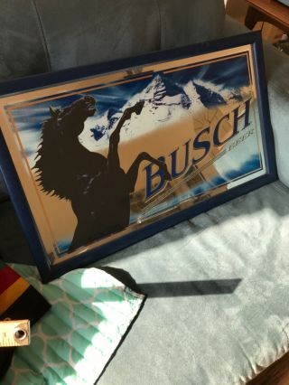 Vintage Busch Beer Mountain Horse Stallion Mirror Sign