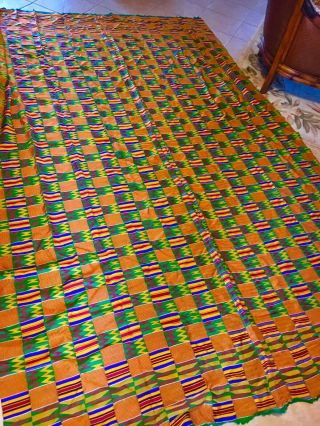 Vintage Authentic African Kente Cloth 130 x 84 Ashanti Ghana Hand Woven Fabric 5