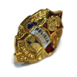 Tijuana Mexico - Policia Urbana Gold Tone Vintage Police Badge Lapel Hat Pin