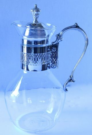 Vintage Corning Brand Glass Coffee Heat Proof Carafe W/silver Plate Handle & Lid