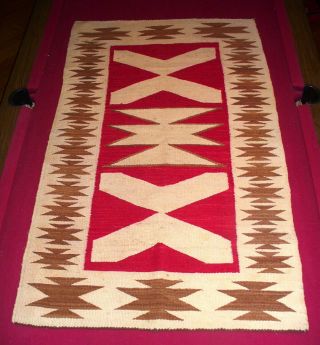 Midcentury Navajo Indian Rug Woven Blanket Weaving Brown Red Beige 67 " X 39 "