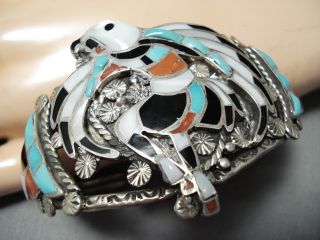 One Of The Best Vintage Zuni Turquoise Sterling Silver Inlay Bracelet Old