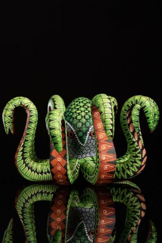 Green Octopus Alebrije Wood Carving From Oaxaca Mexico Signed By Artist.
