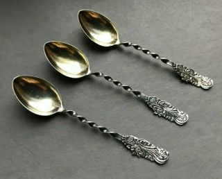 Sterling Silver Demitasse Spoons Twisted Handle Set Of 3 Spoons 3 - 1/2 Inches