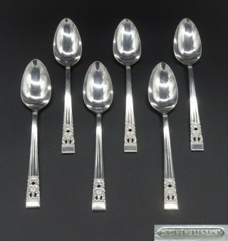 6 Vintage Art Deco Oneida Community Hampton Court Dessert Spoons Silver Plate