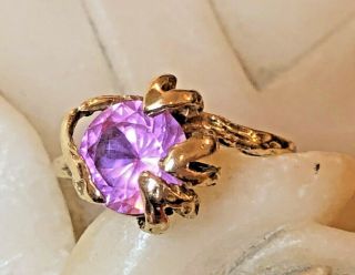 Vintage Estate 14k Gold Pink Sapphire Ring Engagement Flower Lab Created