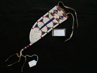 Native American Beaded Leather Knife Sheath,  Some Backside Beads,  Sd - 0121 04498