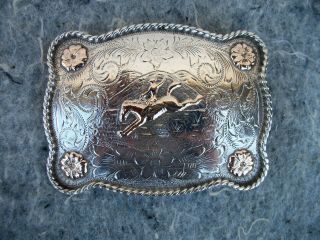 Vintage Sterling Silver & Gold Western Belt Buckle Rodeo Horst Cowboy