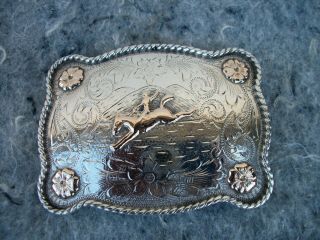 Vintage Sterling Silver & Gold Western Belt Buckle Rodeo Horst Cowboy 3