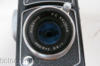 VINTAGE KALIMAR REFLEX CAMERA w/ F.  C.  KALIGAR LENS 1:3.  5 f= 80mm & CASE 3