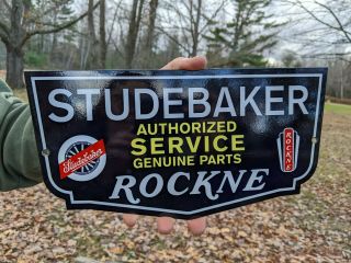Vintage Studebaker Authorized Service Rockne Porcelain Enamel Dealership Sign