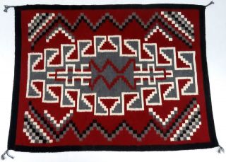 Navajo Blanket Woven By Agnes Kinlicheenie 1990 Red Black Grey Cream Authentic
