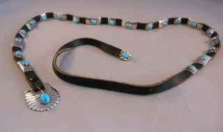Vintage Native American Navajo Indian Turquoise Sterling Silver Concho Belt