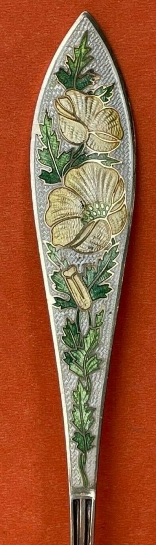 Stunning Enamel Flowers Los Angeles California Sterling Silver Souvenir Spoon