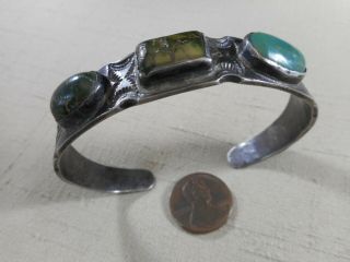 Fred Harvey Era Navajo Ingot Silver 3 Stone Natural Turquoise Bracelet