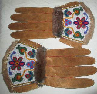 Great Lakes Native American Indian Beaded Gauntlets Ojibway Ojibwe