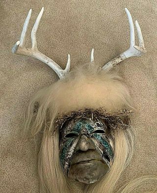 Sally Thielen Raku Life Mask - " Northern Wind Man " Huron Shaman -